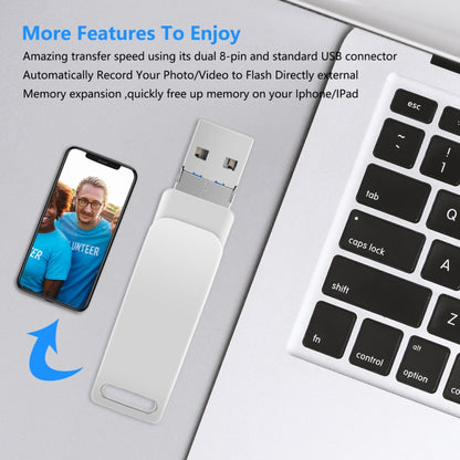 64GB USB 3.0 + 8 Pin + USB-C / Type-C 3 in 1 Phone Computer Metal Rotatable U-Disk(Silver Gray) - U Disk & Card Reader by PMC Jewellery | Online Shopping South Africa | PMC Jewellery | Buy Now Pay Later Mobicred