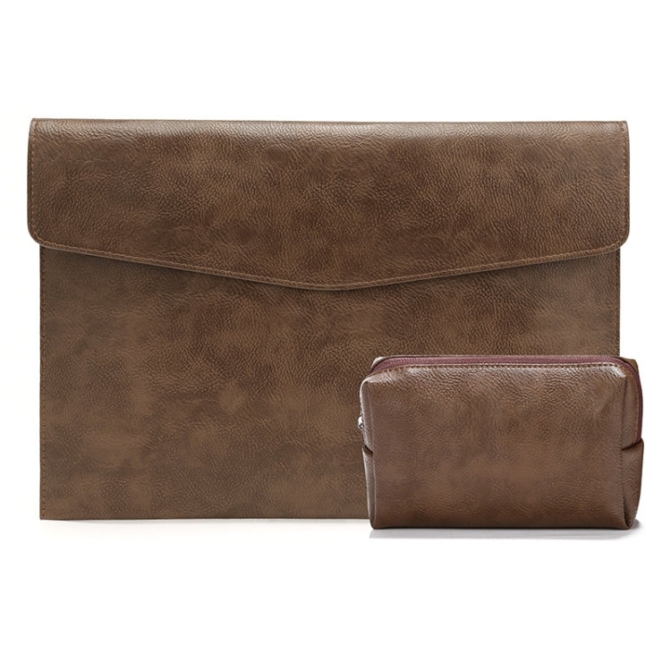 PU Leather Litchi Pattern Sleeve Case For 13.3 Inch Laptop, Style: Liner Bag + Power Bag  (Dark Brown) - 13.3 inch by PMC Jewellery | Online Shopping South Africa | PMC Jewellery | Buy Now Pay Later Mobicred