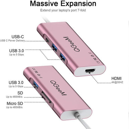 QGeeM 7 In 1 Type-C Extension HUB Adapter Supports HDMI / 4K / PD(QG-UH07-6) - USB HUB by QGeeM | Online Shopping South Africa | PMC Jewellery | Buy Now Pay Later Mobicred