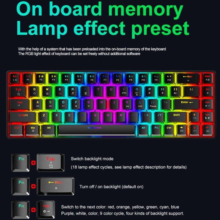 ZIYOU LANG T8 68 Keys RGB Luminous Gaming Mechanical Keyboard, Cable Length:1.6m(Blue Green Shaft) - Wired Keyboard by ZIYOU LANG | Online Shopping South Africa | PMC Jewellery | Buy Now Pay Later Mobicred