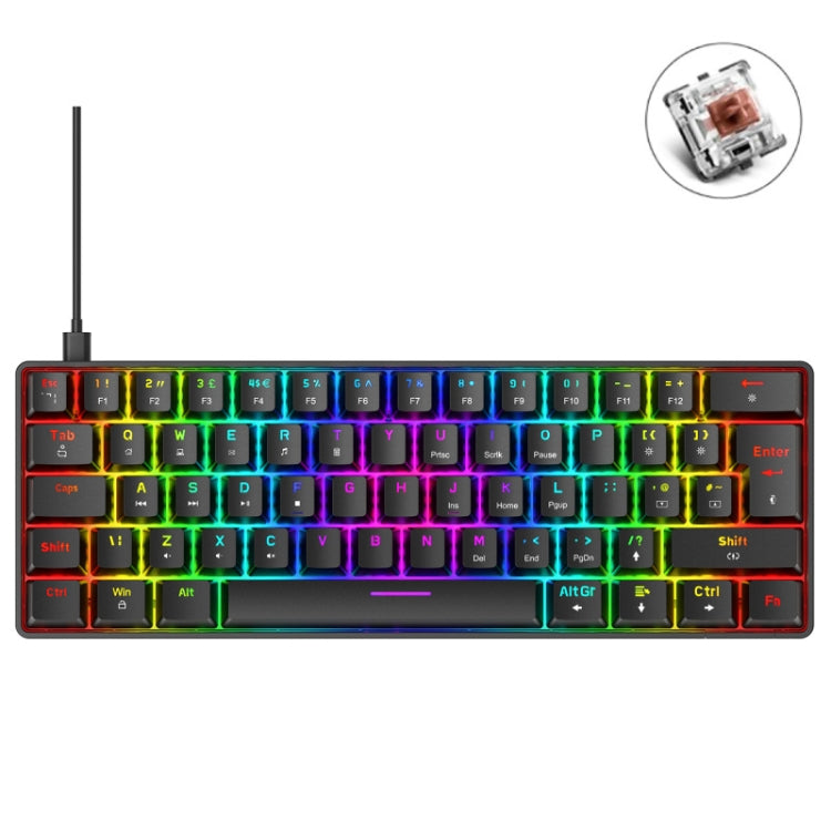 ZIYOU LANG T60 62-Key RGB Luminous Mechanical Wired Keyboard, Cable Length:1.5m(Black Tea Shaft) - Wired Keyboard by ZIYOU LANG | Online Shopping South Africa | PMC Jewellery | Buy Now Pay Later Mobicred