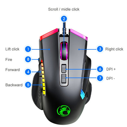 IMICE T70 8-Button 7200DPI RGB Lighting Programmable Wired Gaming Mouse, Cable Length: 1.8m(Black) - Wired Mice by IMICE | Online Shopping South Africa | PMC Jewellery | Buy Now Pay Later Mobicred