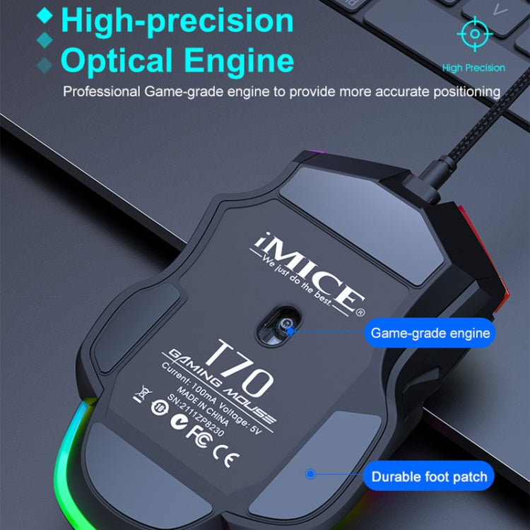 IMICE T70 8-Button 7200DPI RGB Lighting Programmable Wired Gaming Mouse, Cable Length: 1.8m(Black) - Wired Mice by IMICE | Online Shopping South Africa | PMC Jewellery | Buy Now Pay Later Mobicred