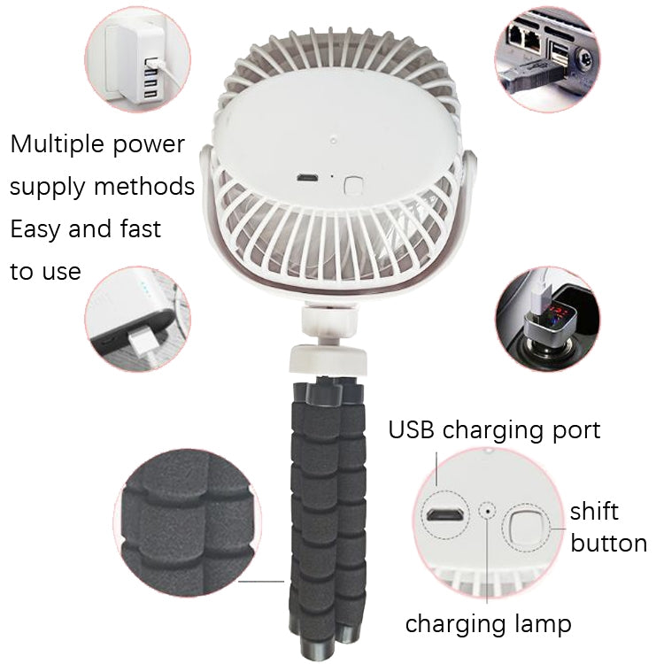 Octopus Stroller Deformation Fan Desktop Portable Handheld USB Small Fan, Colour: 1200mAh White - Electric Fans by PMC TechLife | Online Shopping South Africa | PMC TechLife | Buy Now Pay Later Mobicred