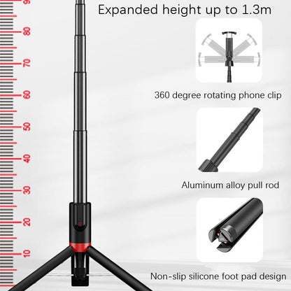 Desktop Multi-Function Live 1.3m Tripod Portable Integrated Bluetooth Selfie Rod(White Silver) - Selfie Sticks by PMC Jewellery | Online Shopping South Africa | PMC Jewellery | Buy Now Pay Later Mobicred