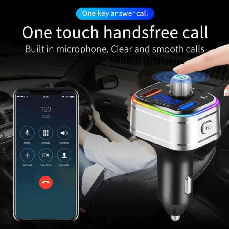 PD3.0 Fast Charge Car Bluetooth MP3 Hands-Free Player Car FM Transmitter(Silver) - Bluetooth Car Kits by PMC Jewellery | Online Shopping South Africa | PMC Jewellery | Buy Now Pay Later Mobicred