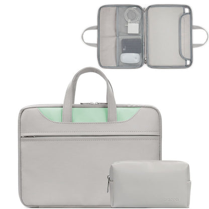 Baona BN-Q006 PU Leather Full Opening Laptop Handbag For 14 inches(Gray+Mint Green+Power Bag) - 15 inch by Baona | Online Shopping South Africa | PMC Jewellery | Buy Now Pay Later Mobicred