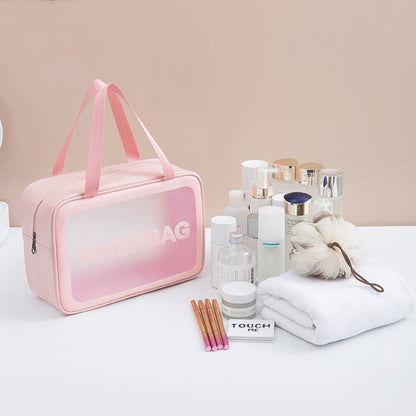 2 PCS Frosted Translucent Waterproof Storage Bag Cosmetic Bag Swimming Bag Wash Bag Pink L - Waterproof Bags by PMC Jewellery | Online Shopping South Africa | PMC Jewellery