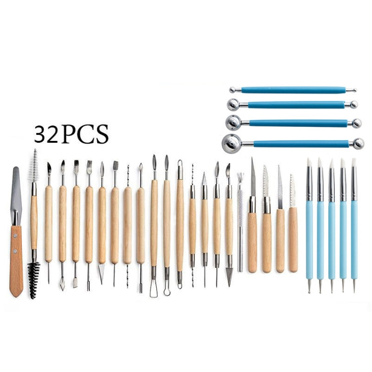 32 In 1 Pottery Tool Set Pottery Clay Stone Carving Knife DIY Clay Combination Tool - Burin &Cutting Knife by PMC Jewellery | Online Shopping South Africa | PMC Jewellery