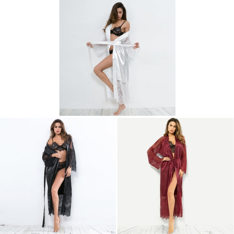 Sexy Glossy Long Nightgown Lace Long-sleeved Erotic Lingerie, Size: L(Wine Red) - Pajamas & Bathrobe by PMC Jewellery | Online Shopping South Africa | PMC Jewellery