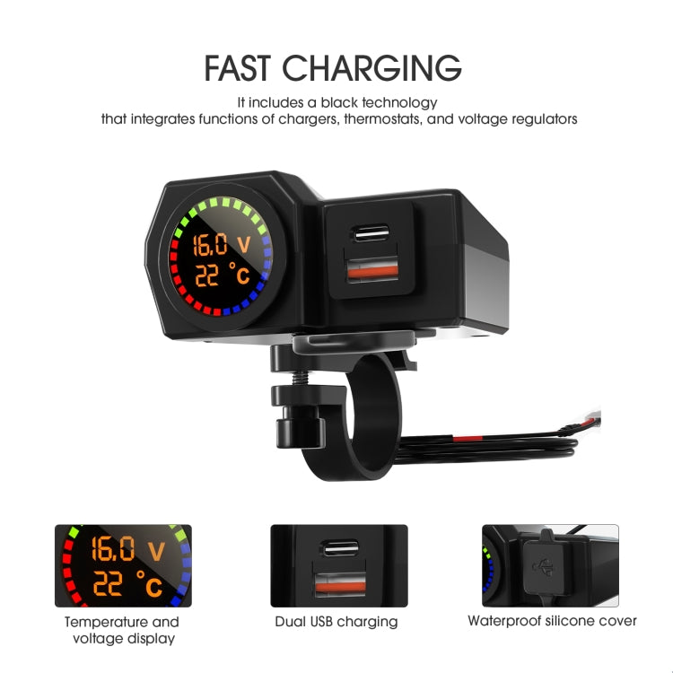 WUPP CS-1747A2 Motorcycle Voltage Temperature Digital Display USB+Type-C Phone Charger - Battery Charger by WUPP | Online Shopping South Africa | PMC Jewellery | Buy Now Pay Later Mobicred