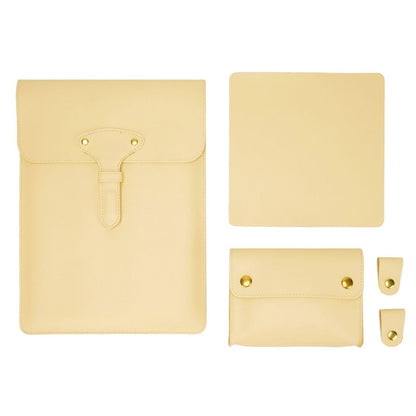 S177 3 In 1 Leather Waterproof Laptop Liner Bags, Size: 14 inches(Light Yellow) - 14.1 inch by PMC Jewellery | Online Shopping South Africa | PMC Jewellery | Buy Now Pay Later Mobicred