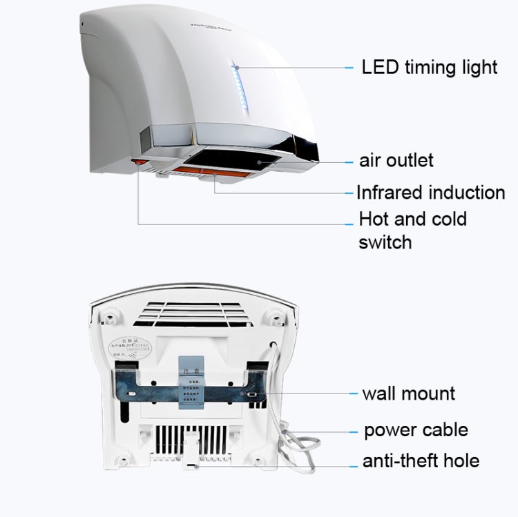 Interhasa  220V 1800W Hot and Cold Switching Electric Hand Dryer,Model: A1002 White,CN Plug - free shipping - PMC TechLife - Order now!