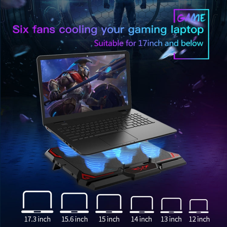 CoolCold  17inch Gaming Laptop Cooler Six Fan Two USB Port 2600RPM Laptop Cooling Pad( Black Red) - Cooling Pads by CoolCold | Online Shopping South Africa | PMC Jewellery | Buy Now Pay Later Mobicred