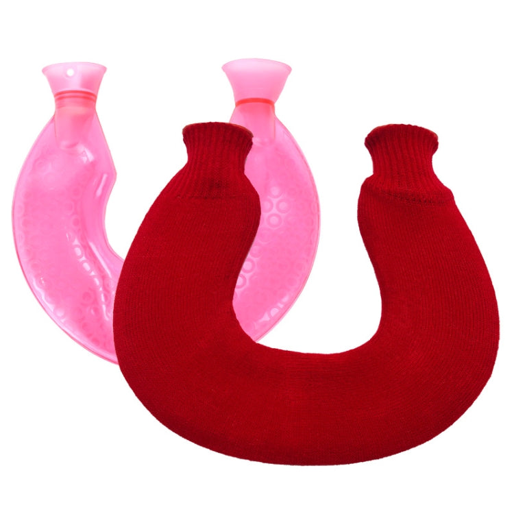 U-shaped PVC Hot Compress Shoulder And Neck Explosion-proof Water Injection Hot Water Bag(Rose Red + Christmas Red Knitted) - Hot Water Bags by PMC Jewellery | Online Shopping South Africa | PMC Jewellery | Buy Now Pay Later Mobicred