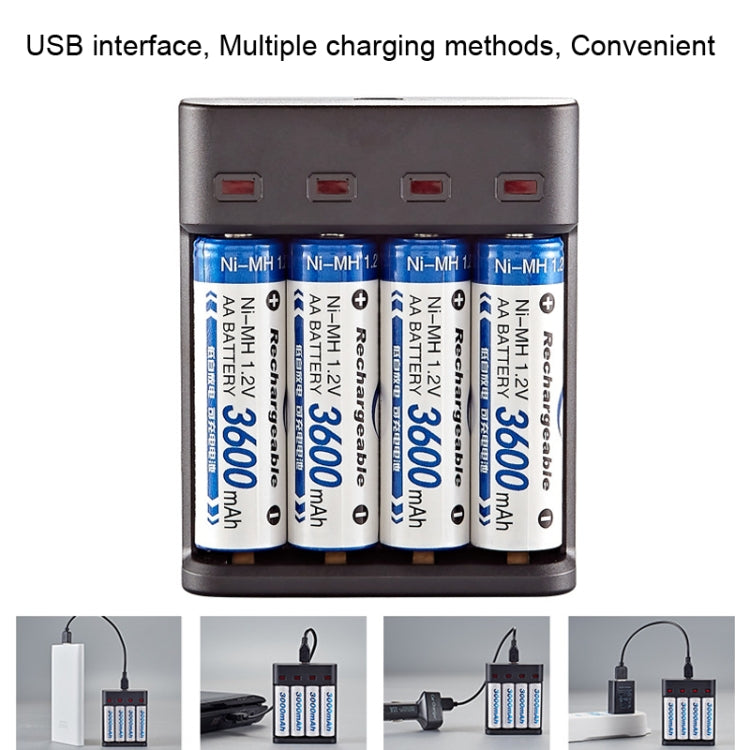 BMAX BH-804U 1.2V AA/AAA Rechargeable Battery Independent 4 Slot USB Charger - Charger & Converter by BMAX | Online Shopping South Africa | PMC Jewellery