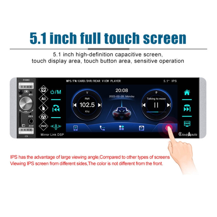 A2905 5.1 inch IPS Capacitive Screen Single Butt Carplay Player, Style: Standard+4 Light Camera - Car MP3 & MP4 & MP5 by PMC TechLife | Online Shopping South Africa | PMC TechLife | Buy Now Pay Later Mobicred