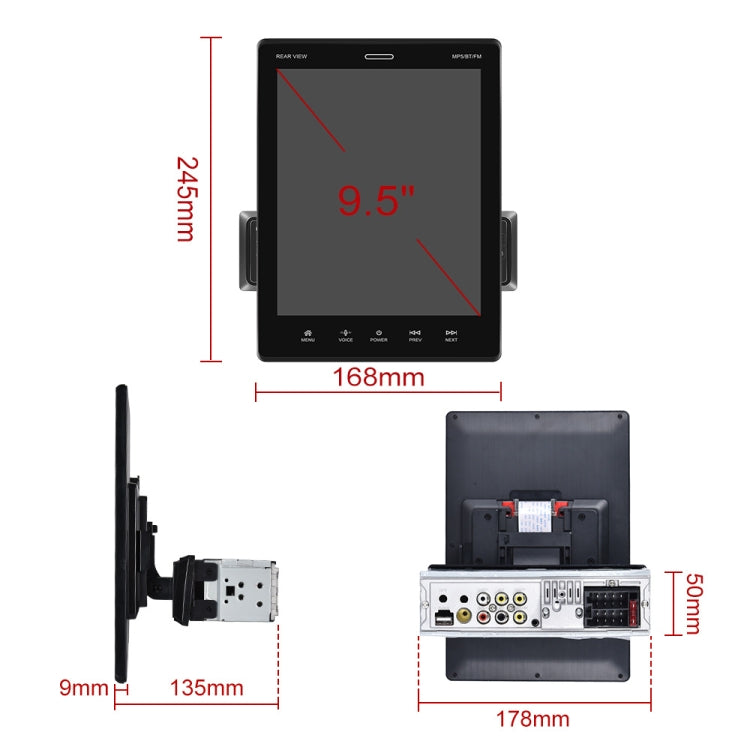 C800 9.5 Inch MP5 Single Butt Carplay Player, Style: Standard+4 Light Camera - Car MP3 & MP4 & MP5 by PMC TechLife | Online Shopping South Africa | PMC TechLife | Buy Now Pay Later Mobicred