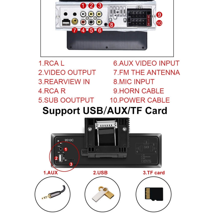 C800 9.5 Inch MP5 Single Butt Carplay Player, Style: Standard+4 Light Camera - Car MP3 & MP4 & MP5 by PMC TechLife | Online Shopping South Africa | PMC TechLife | Buy Now Pay Later Mobicred