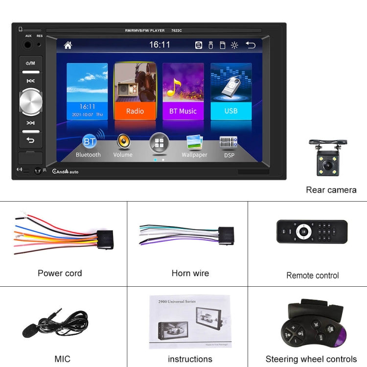 7622C 6.2 inch Dual Spindle HD Car Universal MP5 Carplay Player, Style: Standard+4 Light Camera - Car MP3 & MP4 & MP5 by PMC Jewellery | Online Shopping South Africa | PMC Jewellery | Buy Now Pay Later Mobicred