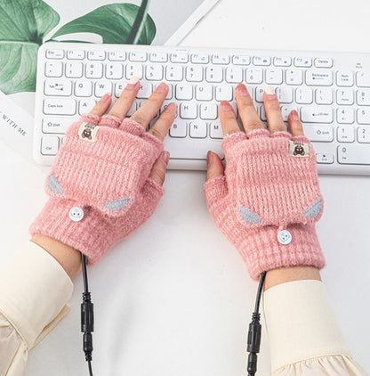 Winter Office USB Heating Warm Half Finger with Cover Gloves Heated Pad, Size: Free Size(Pink) - Safety Gloves by PMC Jewellery | Online Shopping South Africa | PMC Jewellery