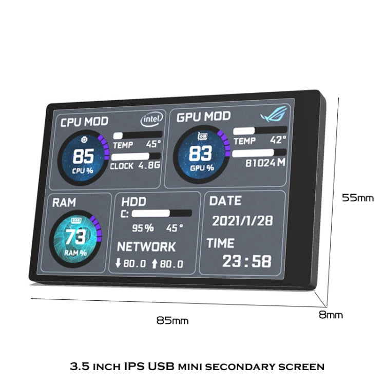 3.5 Inch IPS View All Computer Monitor USB Chassis Vice Screen Set 1 (White) - Gadget by PMC TechLife | Online Shopping South Africa | PMC TechLife | Buy Now Pay Later Mobicred