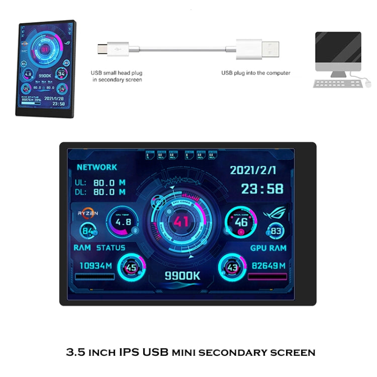 3.5 Inch IPS View All Computer Monitor USB Chassis Vice Screen Set 1 (White) - Gadget by PMC TechLife | Online Shopping South Africa | PMC TechLife | Buy Now Pay Later Mobicred