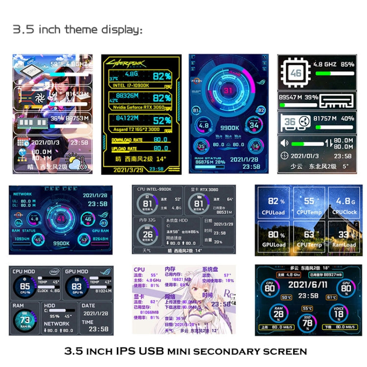 3.5 Inch IPS View All Computer Monitor USB Chassis Vice Screen Set 1 (White) - Gadget by PMC TechLife | Online Shopping South Africa | PMC TechLife | Buy Now Pay Later Mobicred