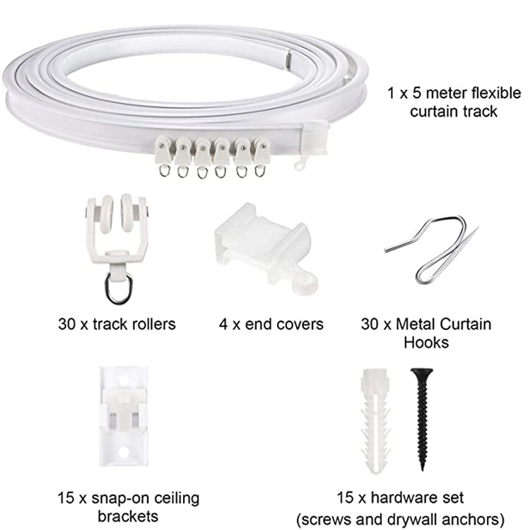 5M Curtain Track Curved Rail Hook Pulley Mounting Code Screw Expansion Plug(White) - Curtain Decorative Accessories by PMC TechLife | Online Shopping South Africa | PMC TechLife | Buy Now Pay Later Mobicred