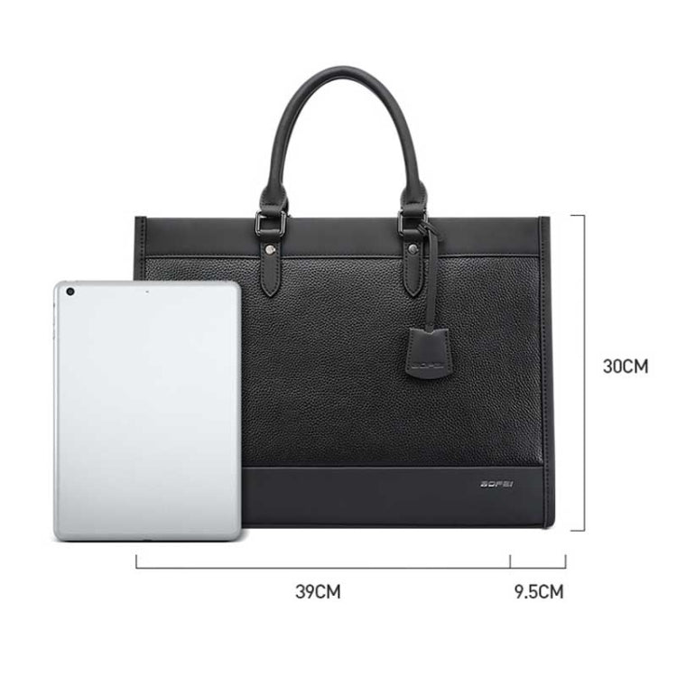 Bopai 11-98811 Leather Business Large-capacity Laptop Handbag Messenger Briefcase(Black) - 14.1 inch by Bopai | Online Shopping South Africa | PMC Jewellery | Buy Now Pay Later Mobicred