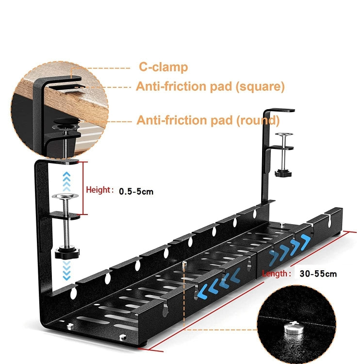 Stretchable Under Desk Cable Management Tray Carbon Steel Cable Organizer Cable Storage Rack(White) - Shelf & Hooks by PMC TechLife | Online Shopping South Africa | PMC TechLife