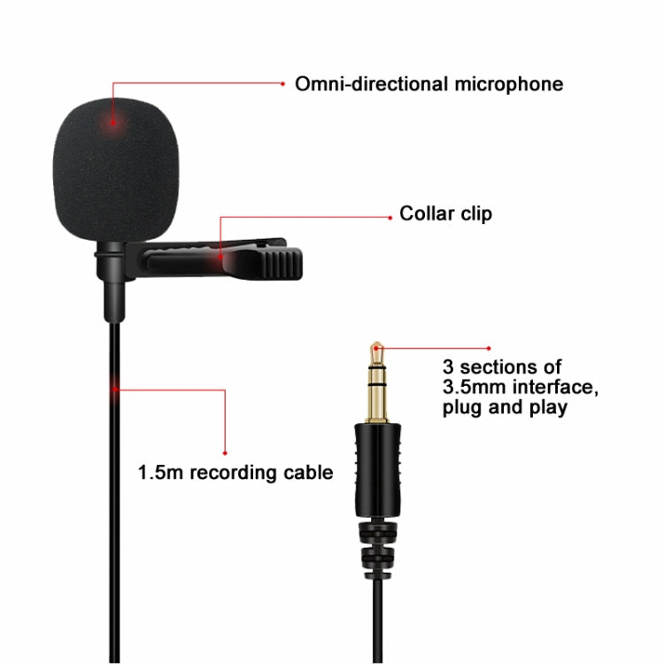 For Rode Wireless Camera Lavalier Microphone, Length 1.5m(Black) - Camera Microphone by PMC Jewellery | Online Shopping South Africa | PMC Jewellery