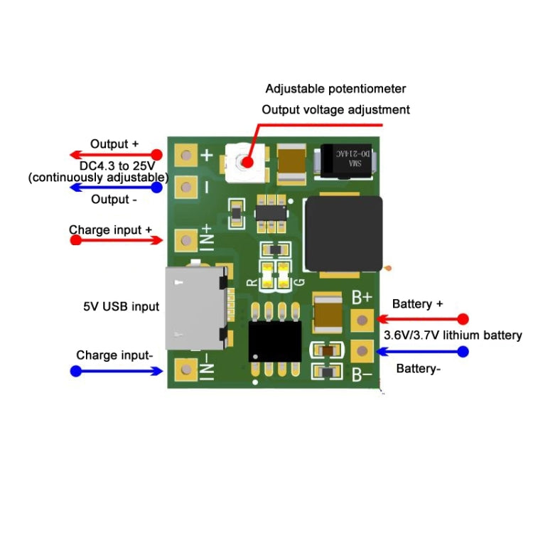 3.7V 18650 Single Cell Lithium Battery Adjustable Boost Voltage Converter Module With Charging Circuit - Boards & Shields by PMC TechLife | Online Shopping South Africa | PMC TechLife