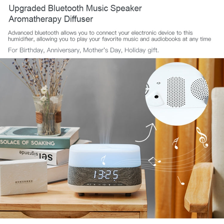 300ml Bluetooth Clock Aromatherapy Humidifier with Seven-color Ambient Light,EU Plug(Gray White) - free shipping - PMC TechLife - Order now!