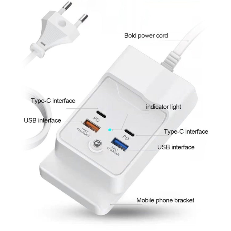 PD 20W Dual USB-C / Type-C + Dual USB 4-Port Fast Charging Hub For Smartphone Tablet USB Plug - Multifunction Charger by PMC Jewellery | Online Shopping South Africa | PMC Jewellery | Buy Now Pay Later Mobicred