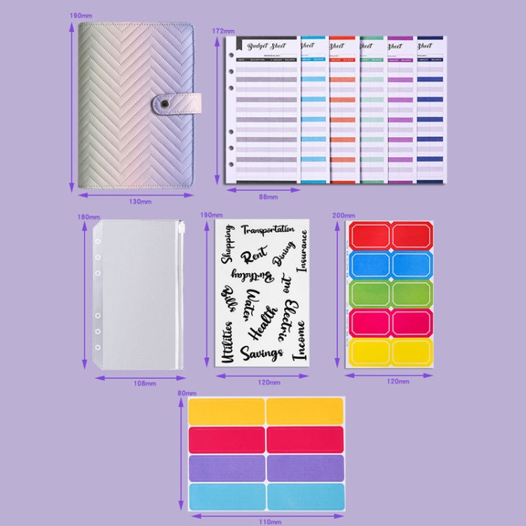 A6 PU Macaron Gradient Color Loose-leaf Notepad Notebook Budget Book(Purple) - Notebooks by PMC TechLife | Online Shopping South Africa | PMC TechLife