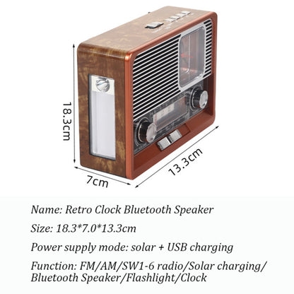 BAIJIALI  EC-2113BTS Retro Wood Grain Clock Player Wireless Solar Energy With Lamp Outdoor Radio(Shallow Peach Wood Grain) - Radio Player by BAIJIALI | Online Shopping South Africa | PMC Jewellery