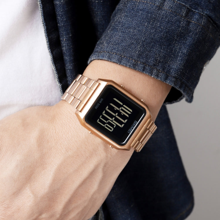 SKMEI 1879 Square Large Screen Men Steel Belt Multi-function EL Luminous Watch, Color: Black White Machine - free shipping - PMC TechLife - Order now!