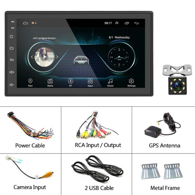 A2222KT 7 Inch Android Navigation WiFi Version 1+32G GPS Bluetooth 2.5D Screen Car Central Control MP5 Player, Style: Standard+8Lights Camera - Car MP3 & MP4 & MP5 by PMC Jewellery | Online Shopping South Africa | PMC Jewellery | Buy Now Pay Later Mobicred