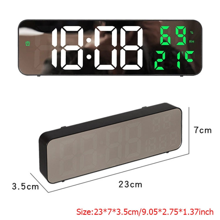 671  Mirror Screen Digital LED Alarm Clock USB Plug-in/Battery Dual-use With Temperature/Humidity Display(Black Shell White Green) - Alarm Clocks by PMC TechLife | Online Shopping South Africa | PMC TechLife