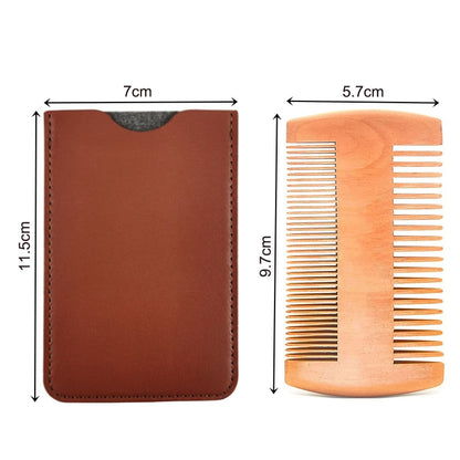 TW-BC90 Beard Wooden Comb Beard Shape Double-Sided Comb With PU Leather Case - Hair Trimmer by PMC Jewellery | Online Shopping South Africa | PMC Jewellery