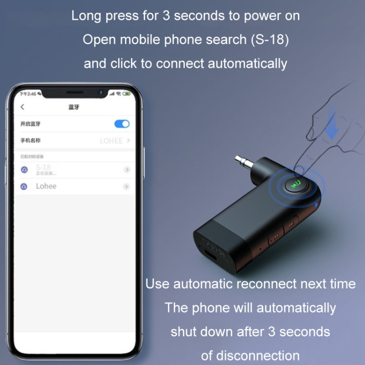 S-18 Car Mini AUX Audio Adapter Wireless Bluetooth 5.0 Receiver - Bluetooth Car Kits by PMC TechLife | Online Shopping South Africa | PMC TechLife | Buy Now Pay Later Mobicred