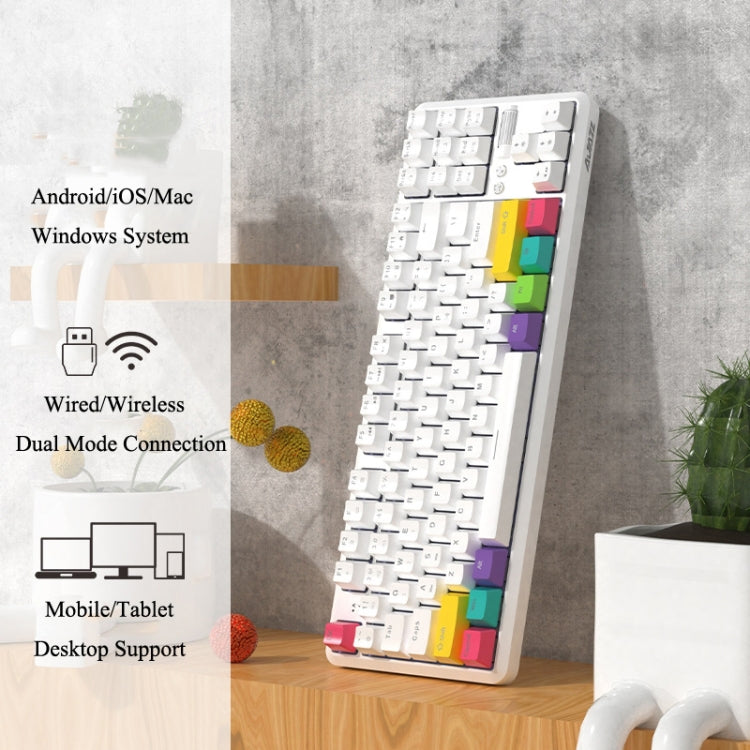 Ajazz K870T 87-Key RGB Office Game Phone Tablet Bluetooth/Wired Dual-Mode Mechanical Keyboard Black Shaft (White) - Wired Keyboard by Ajazz | Online Shopping South Africa | PMC Jewellery | Buy Now Pay Later Mobicred