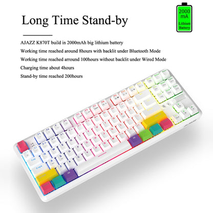 Ajazz K870T 87-Key Hot Swap Bluetooth/Wired Dual Mode RGB Backlight Office Game Mechanical Keyboard Tea Shaft (White) - Wireless Keyboard by Ajazz | Online Shopping South Africa | PMC Jewellery | Buy Now Pay Later Mobicred