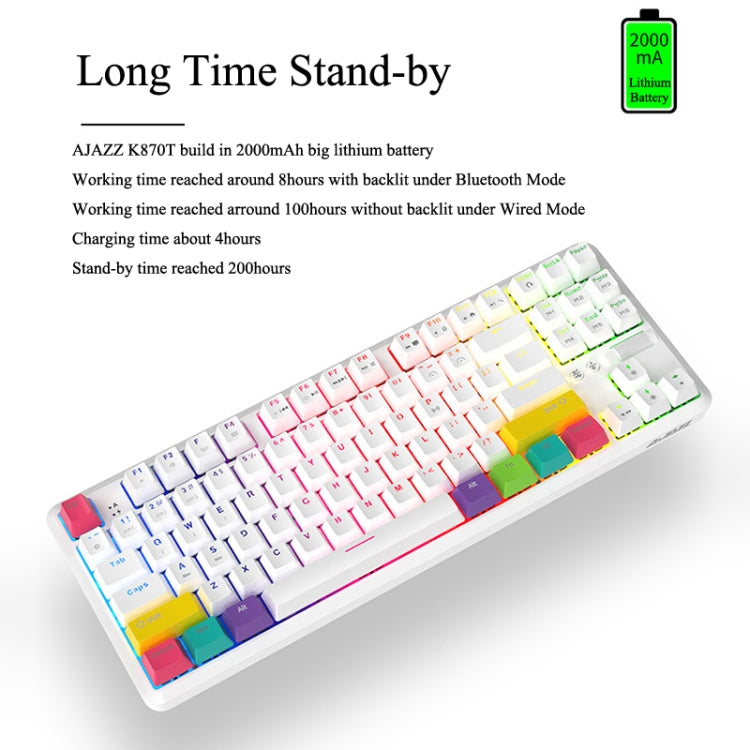 Ajazz K870T 87-Key Hot Swap Bluetooth/Wired Dual Mode RGB Backlight Office Game Mechanical Keyboard Green Shaft (White) - Wireless Keyboard by Ajazz | Online Shopping South Africa | PMC Jewellery | Buy Now Pay Later Mobicred