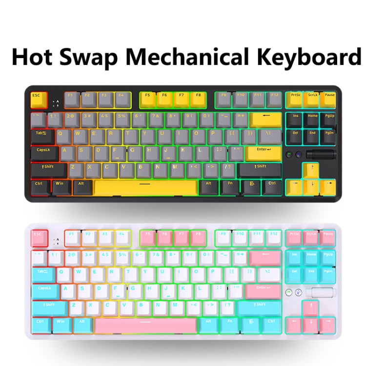 Ajazz K870T Pro 87 Keys Three Mode Wireless/Bluetooth/Wired Pluggable RGB Mechanical Keyboard Tea Shaft (White) - Wireless Keyboard by Ajazz | Online Shopping South Africa | PMC Jewellery | Buy Now Pay Later Mobicred