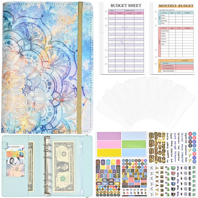 A6 Mandala Binder Financial Plan Notebook PU Leather Cash Budget Book(Fresh Blue) - Notebooks by PMC TechLife | Online Shopping South Africa | PMC TechLife | Buy Now Pay Later Mobicred