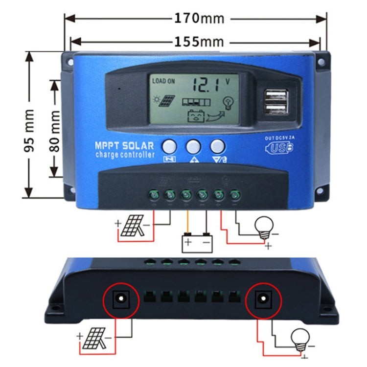 YCX-003 30-100A Solar Charging Controller with LED Screen & Dual USB Port Smart MPPT Charger, Model: 12/24V 100A - Others by PMC TechLife | Online Shopping South Africa | PMC TechLife