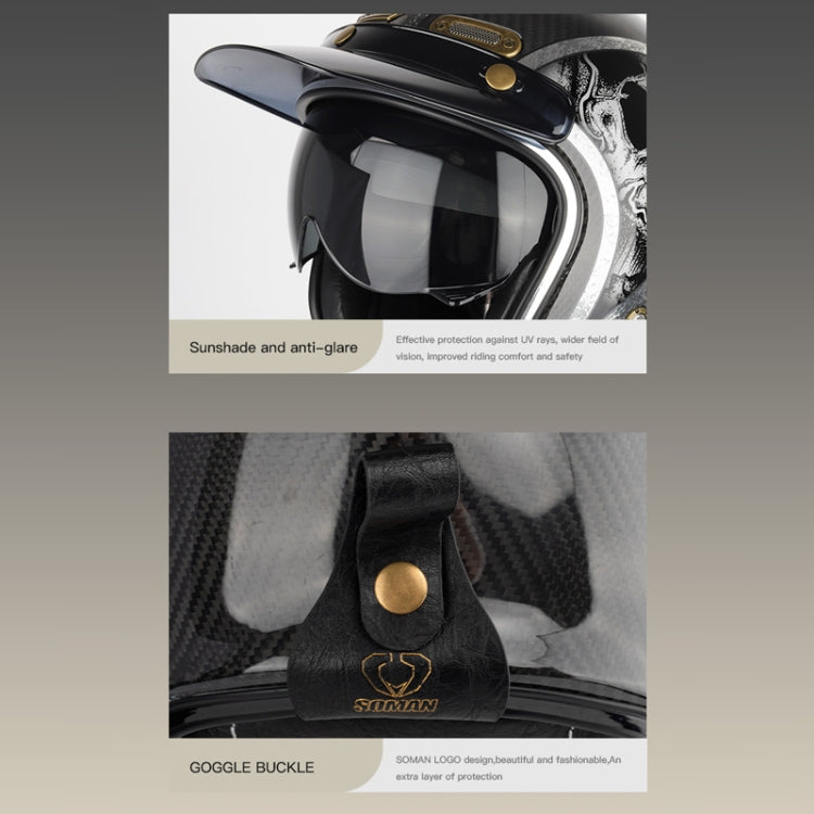 SOMAN Motorcycle Four Seasons Carbon Fiber Half Helmet, Color: FRP Pearl White(XL) - Helmets by SOMAN | Online Shopping South Africa | PMC Jewellery | Buy Now Pay Later Mobicred