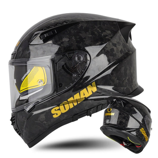 SOMAN Motorcycle Carbon Fiber Double Lens Thermal Safety Helmet, Size: M(Cheetah Print) - Helmets by SOMAN | Online Shopping South Africa | PMC Jewellery | Buy Now Pay Later Mobicred